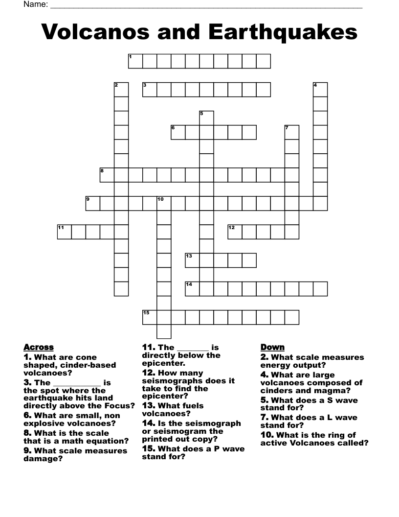 Volcanos and Earthquakes Crossword