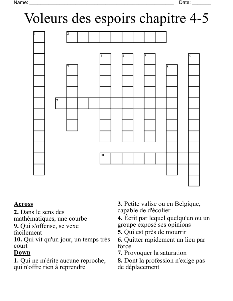 Voleurs des espoirs chapitre 4-5 Crossword