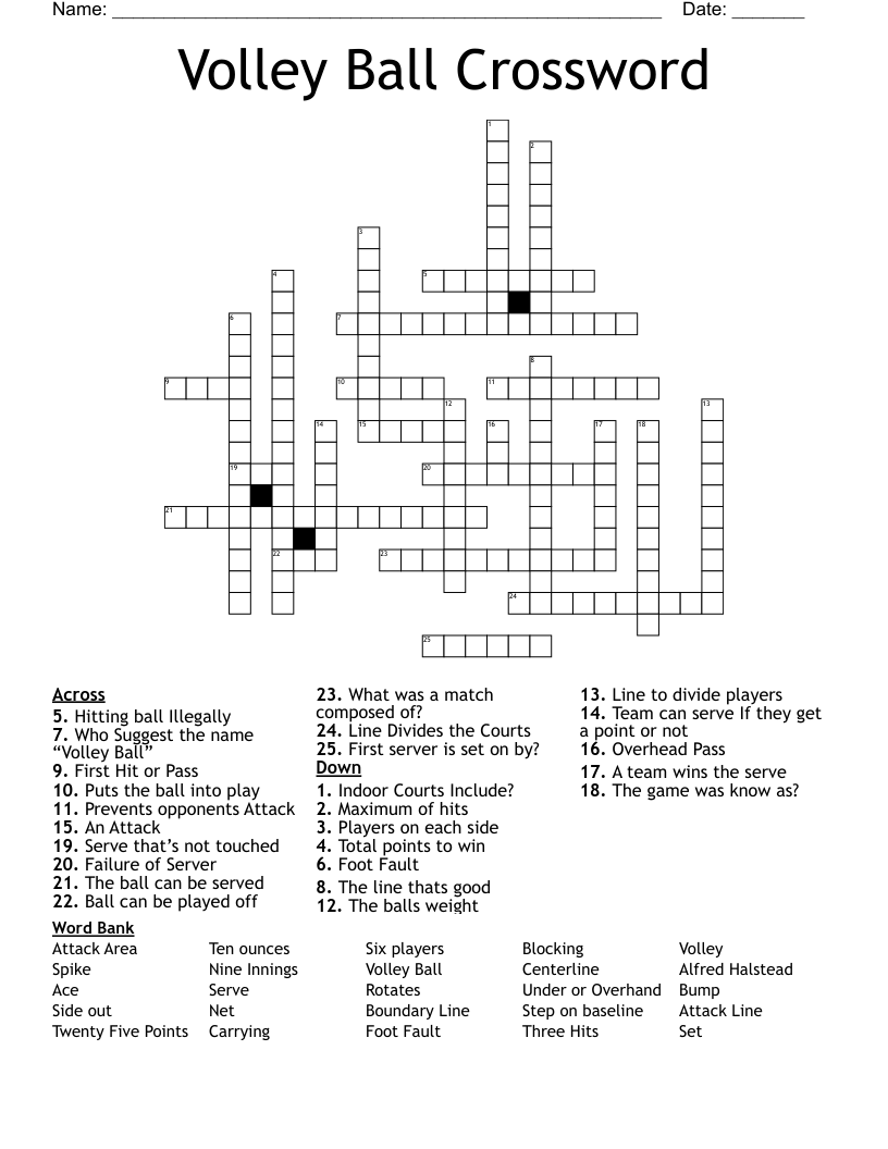 Volley Ball Crossword