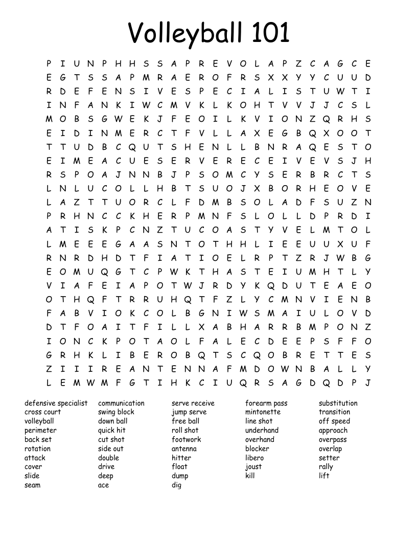 Volleyball 101 Word Search