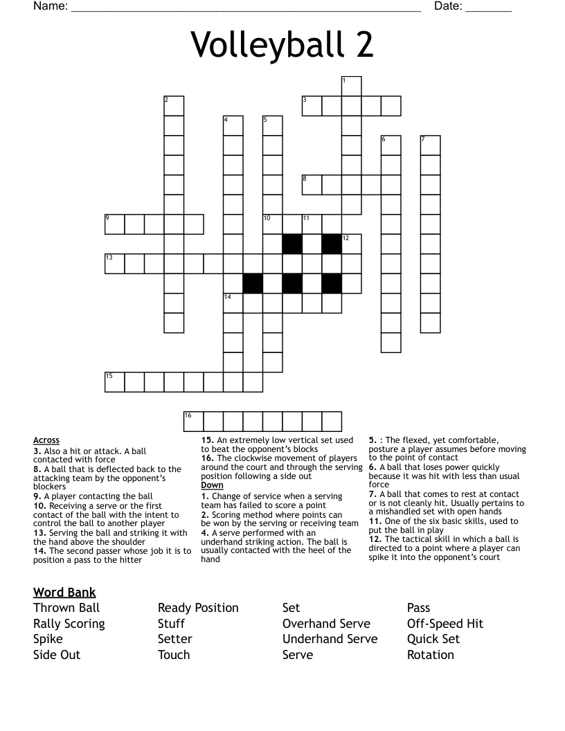 Volleyball 2 Crossword