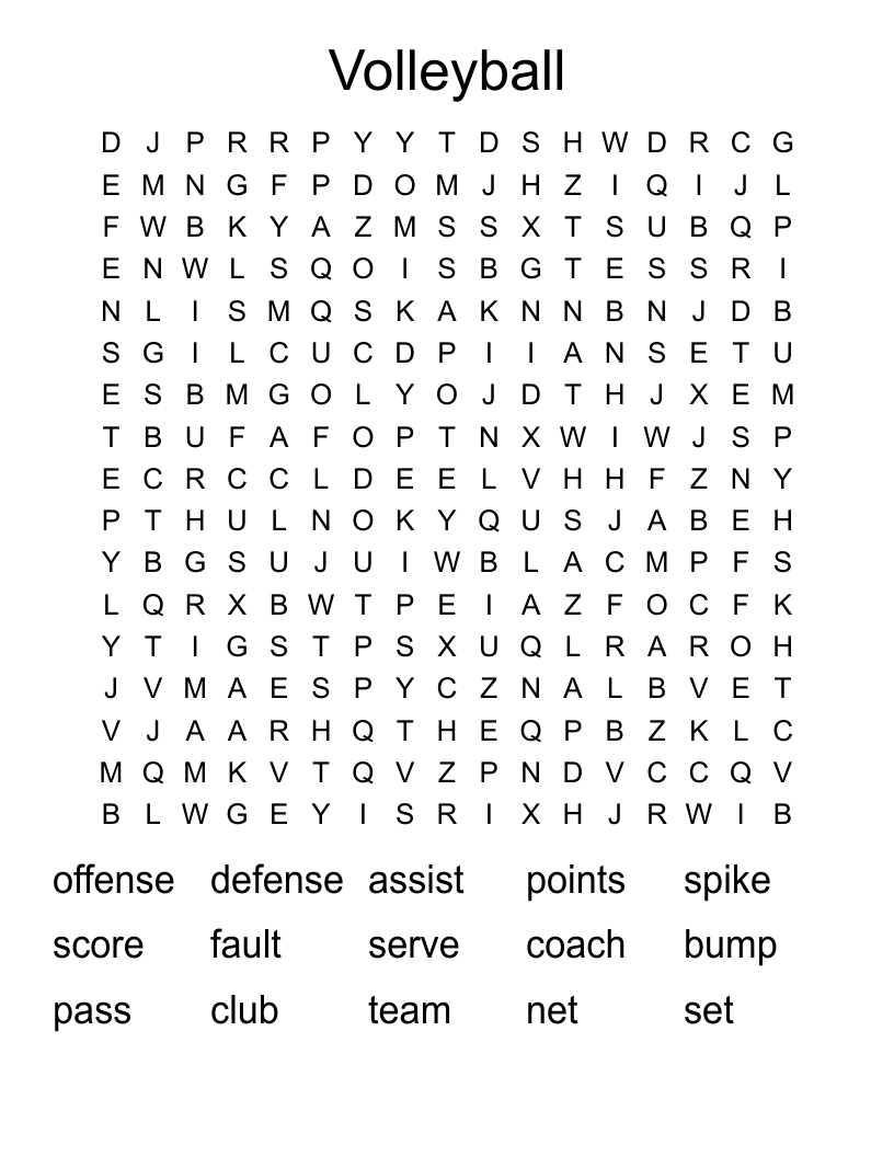 Volleyball Word Search