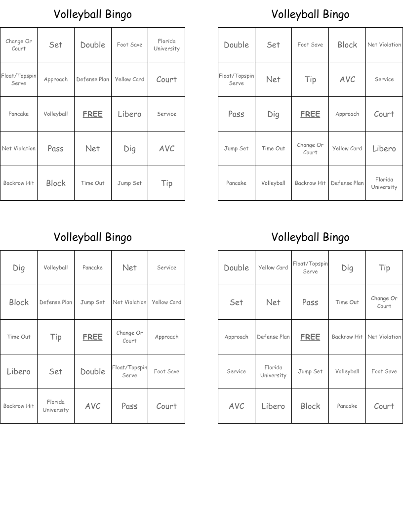 Volleyball Bingo
