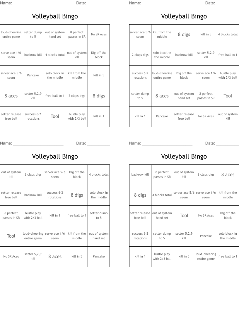 Volleyball Bingo