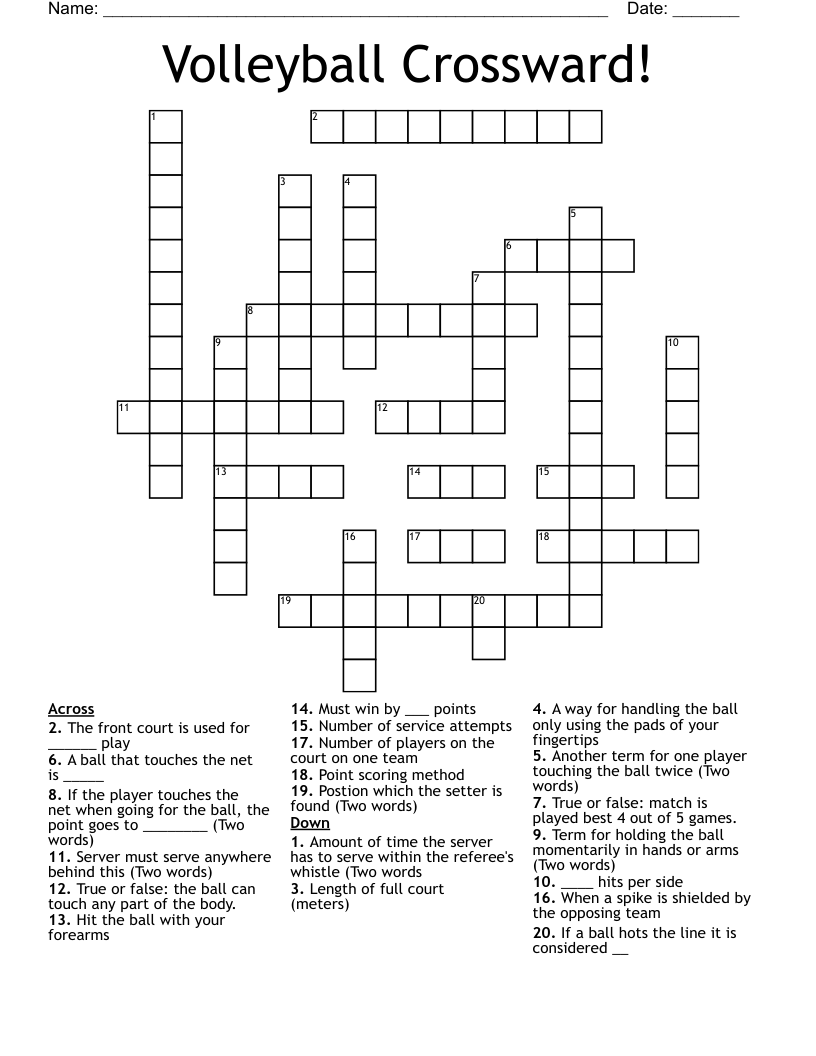 Volleyball Crossward! Crossword