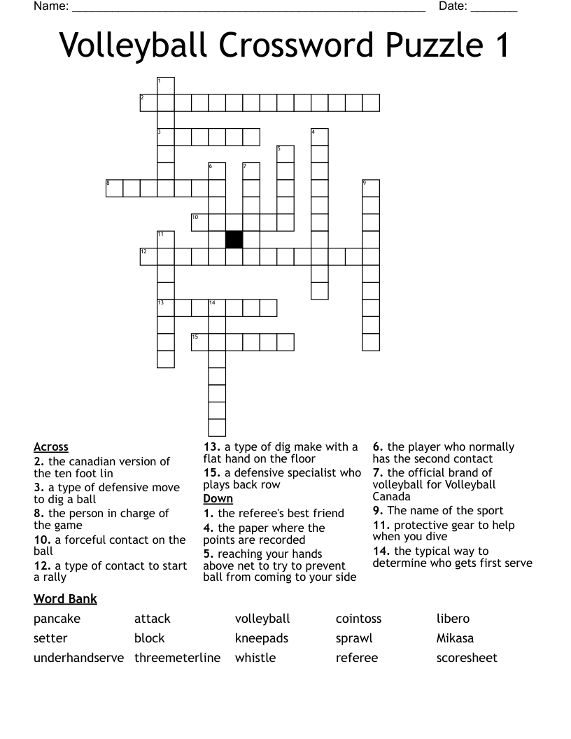 Volleyball Crossword Puzzle 1