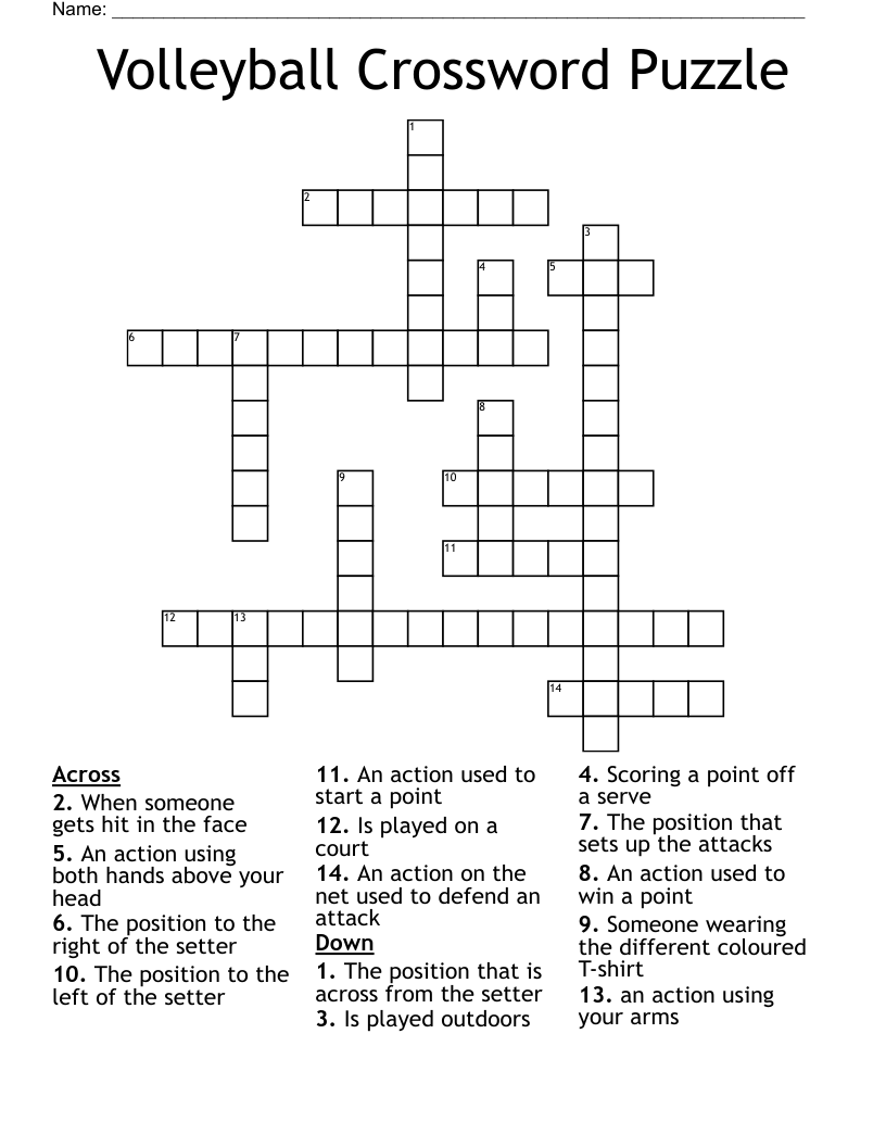 Volleyball Crossword Puzzle