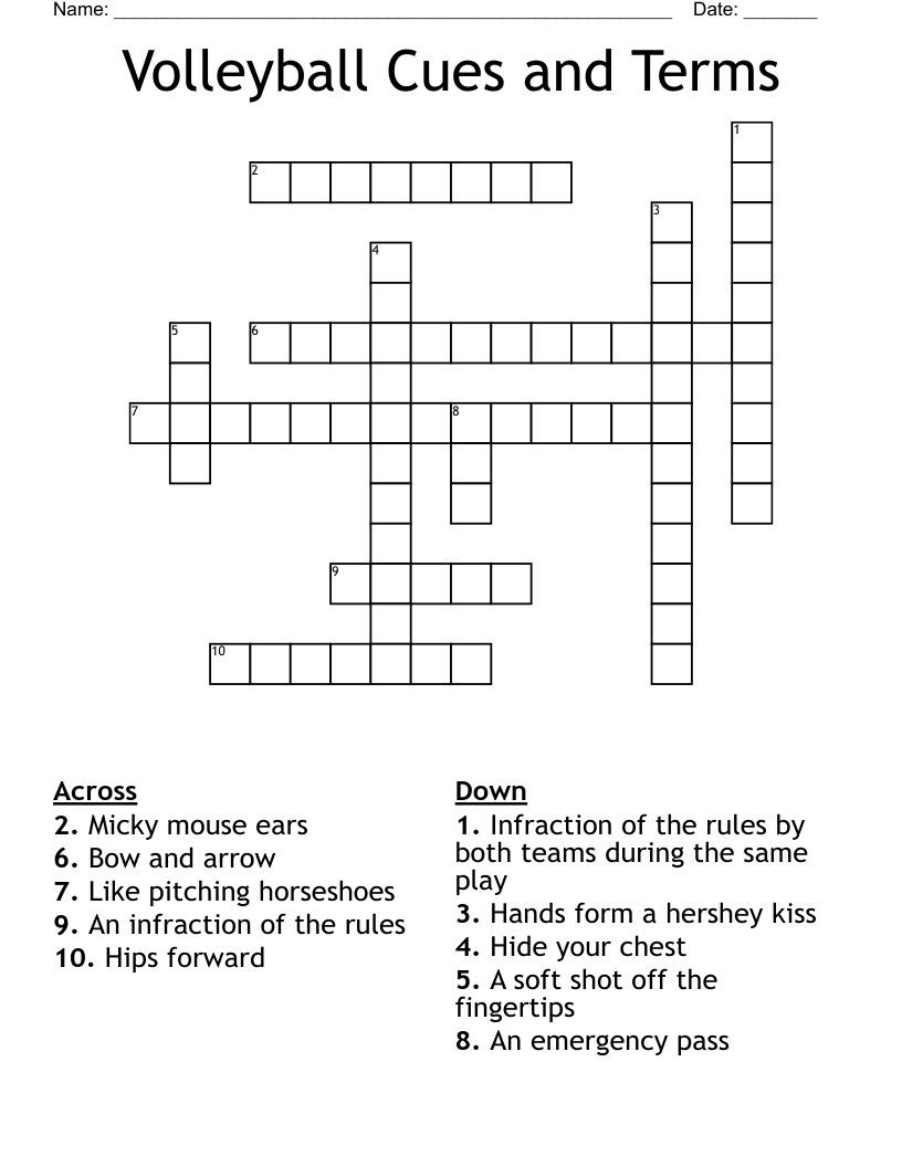 Volleyball Cues and Terms Crossword