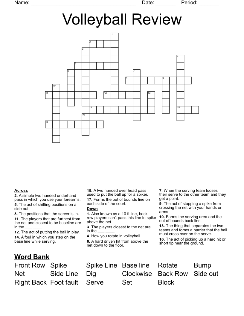 Volleyball Review Crossword