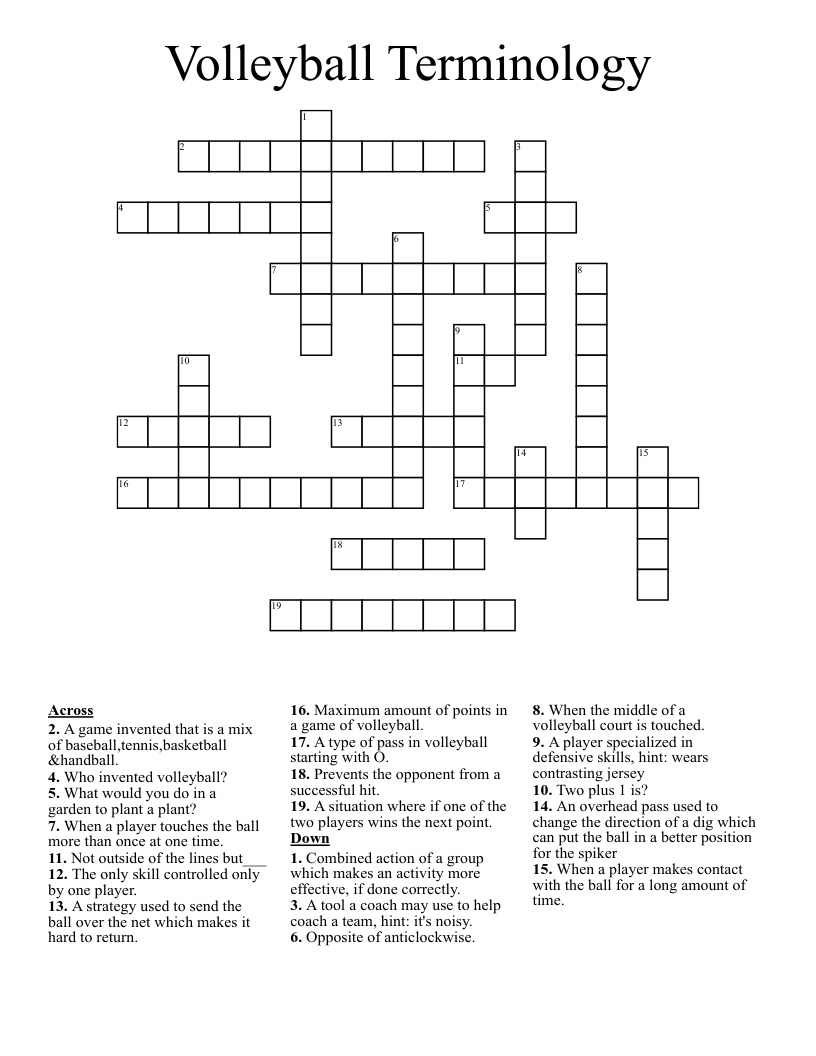 Volleyball Terminology  Crossword