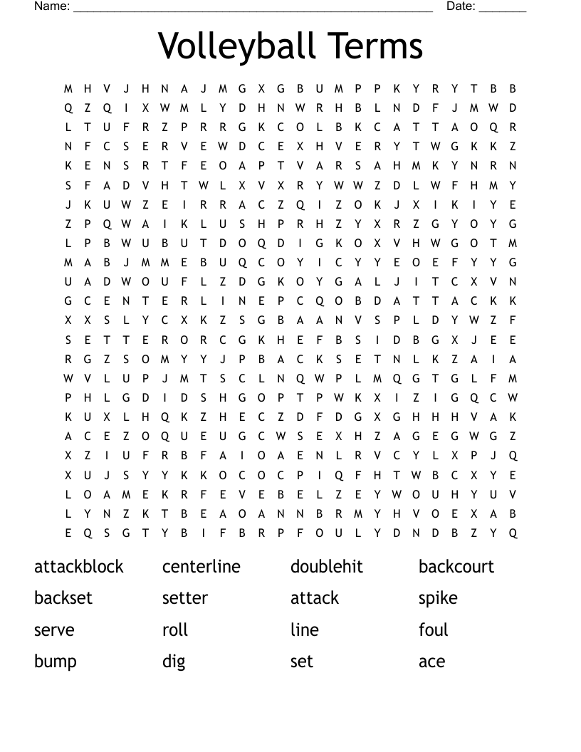 Volleyball Terms Word Search