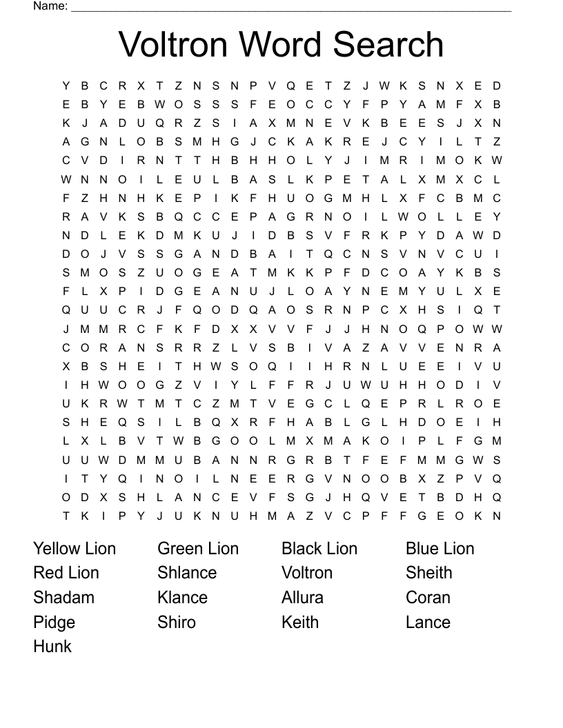 Voltron Word Search