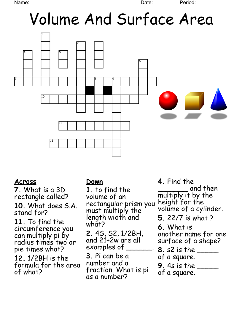 Volume And Surface Area Crossword