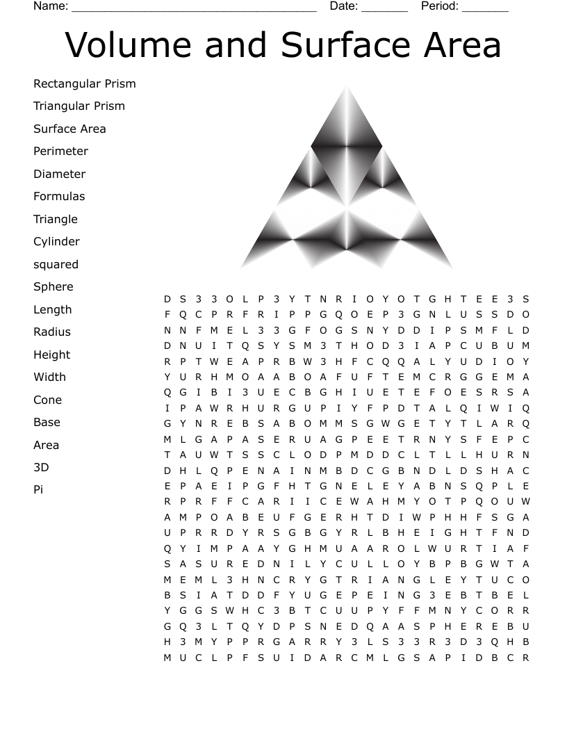 Volume and Surface Area  Word Search