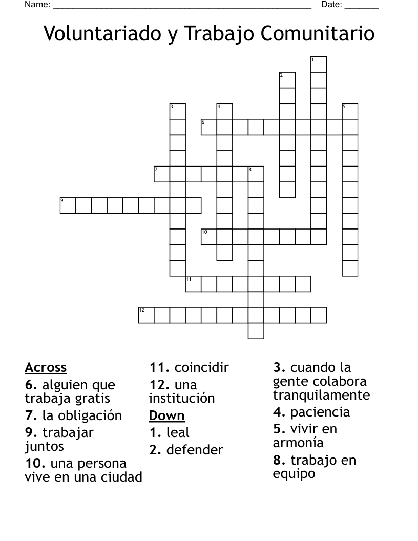 Voluntariado y Trabajo Comunitario Crossword