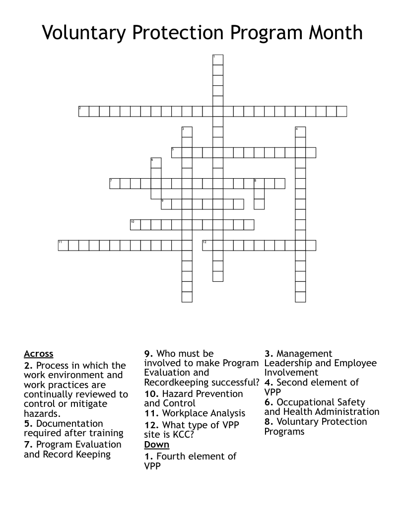 Voluntary Protection Program Month Crossword