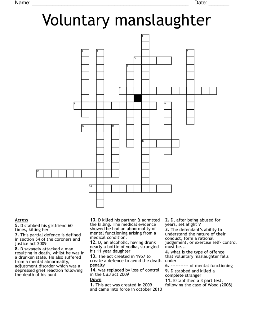 Voluntary manslaughter Crossword