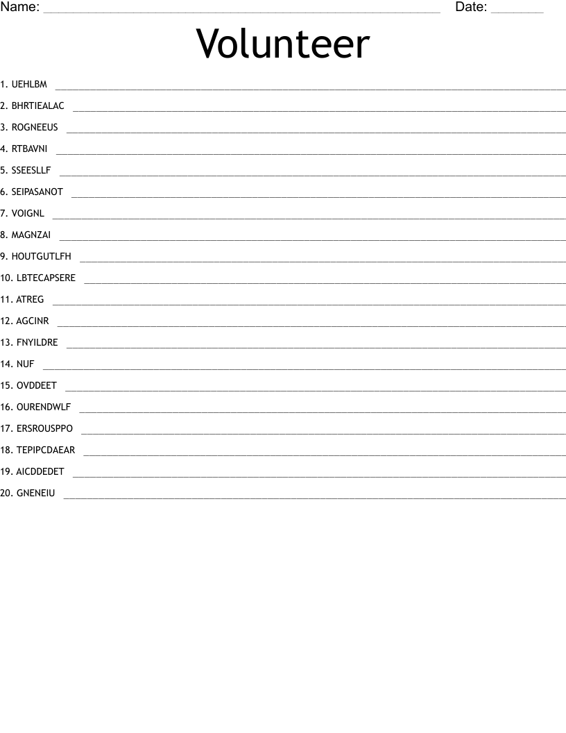 Volunteer Word Scramble