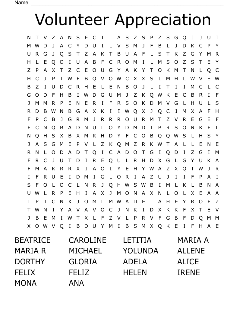 Volunteer Appreciation Word Search