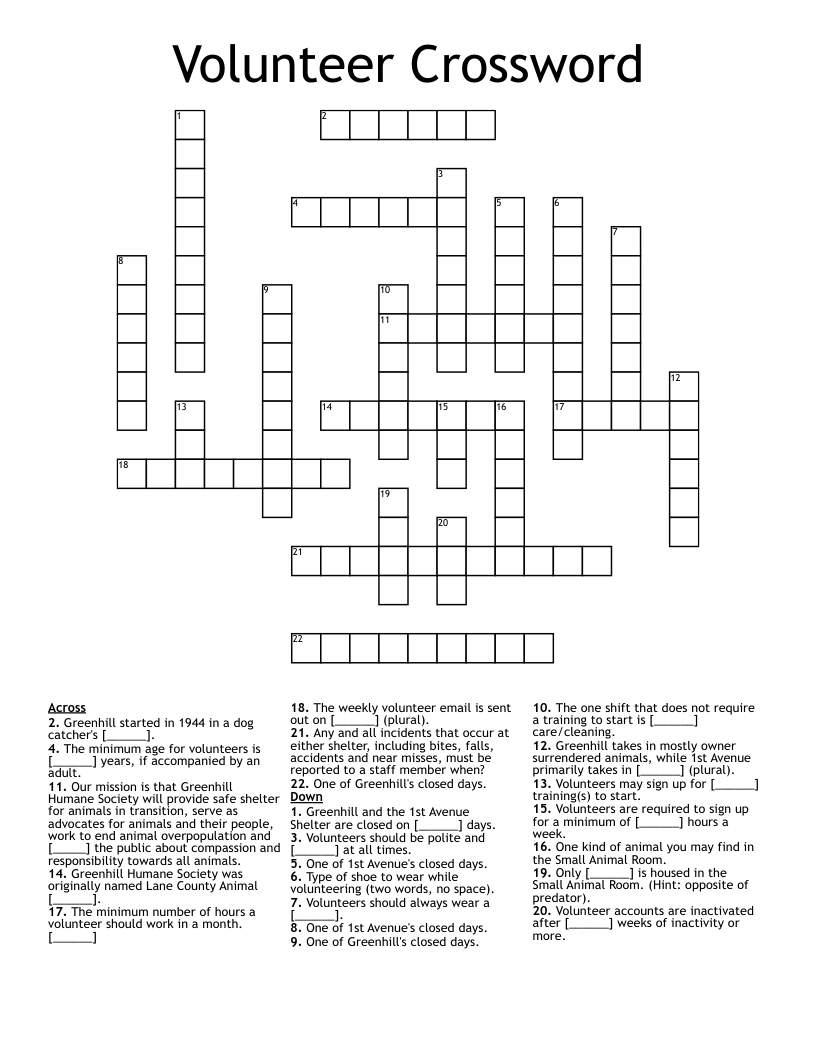 Volunteer Crossword
