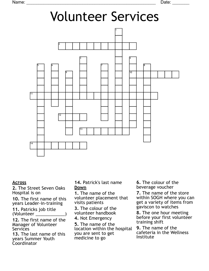 Volunteer Services  Crossword