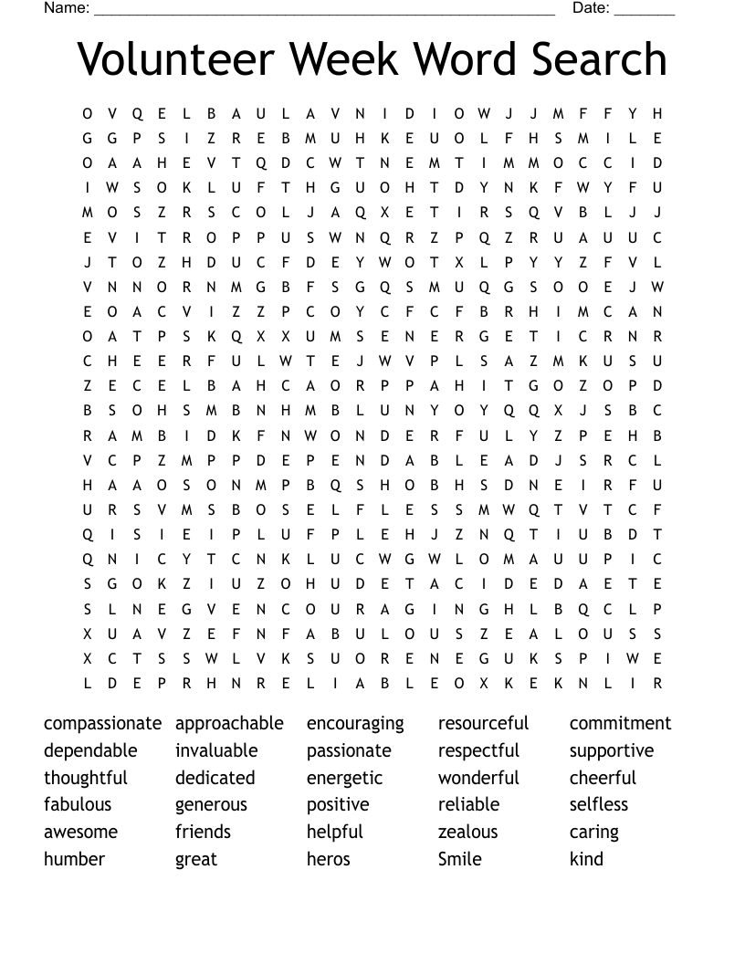 Volunteer Week Word Search