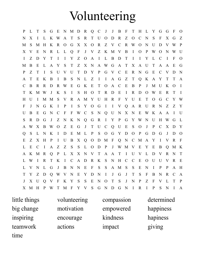 Volunteering Word Search