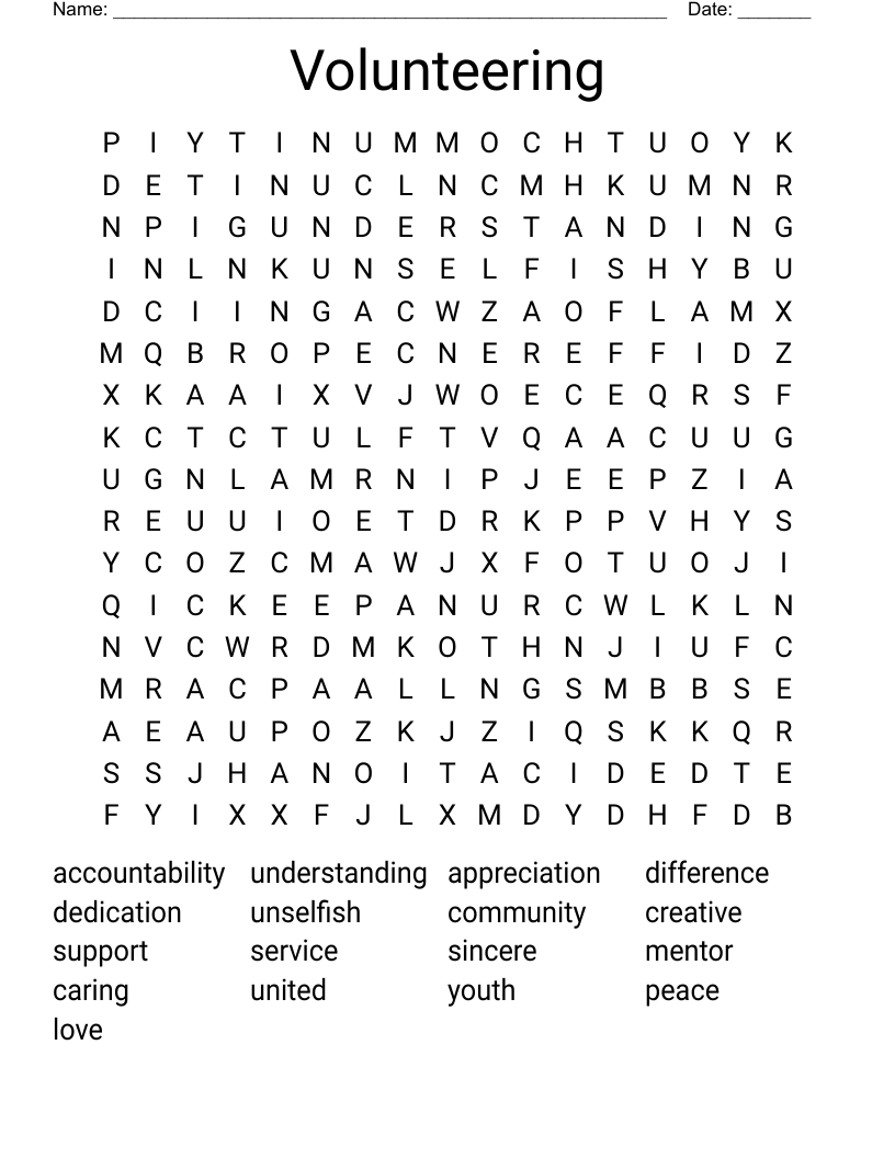 Volunteering  Word Search