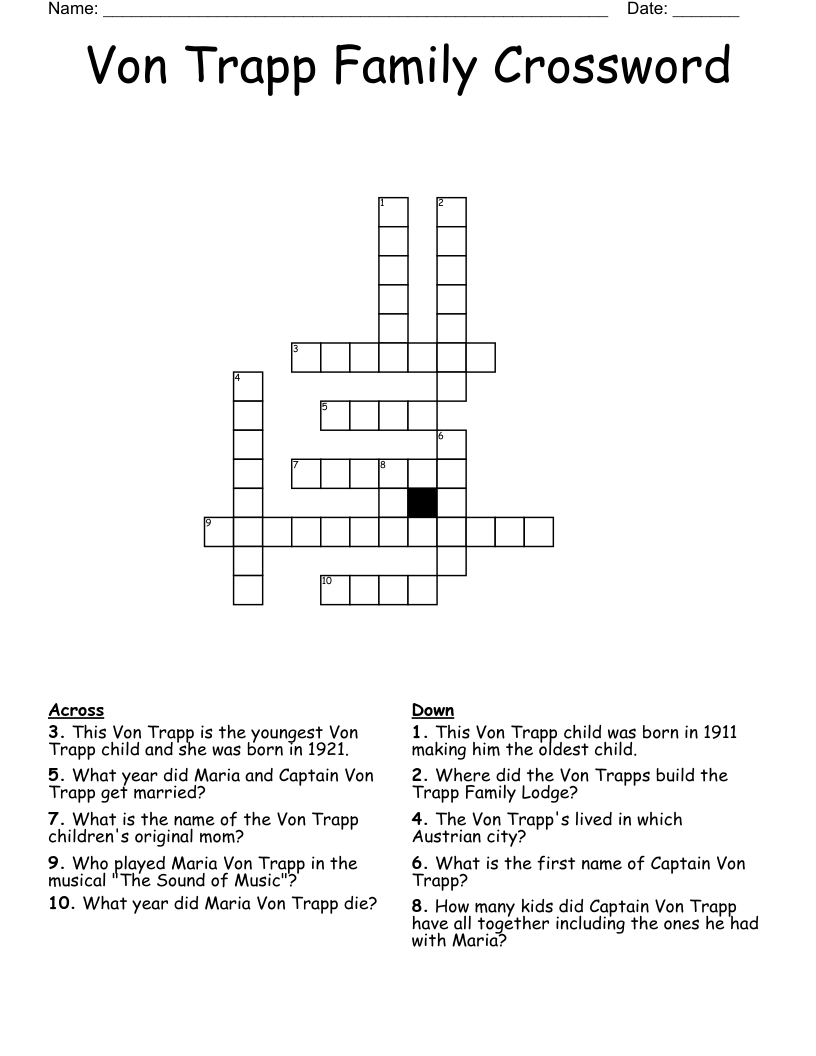 Von Trapp Family Crossword