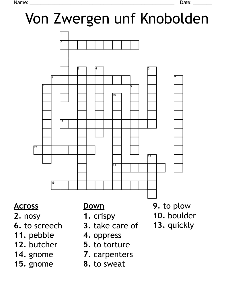 Von Zwergen unf Knobolden Crossword