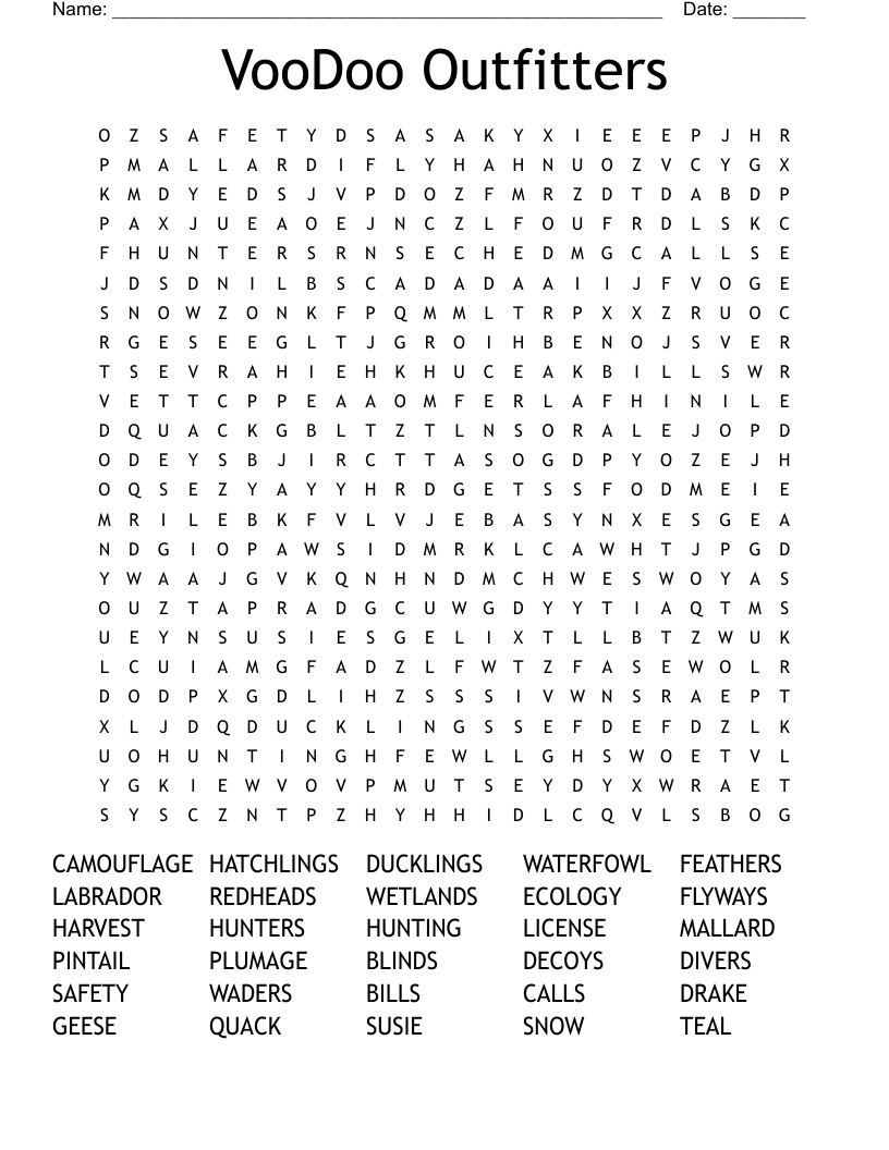 VooDoo  Outfitters Word Search