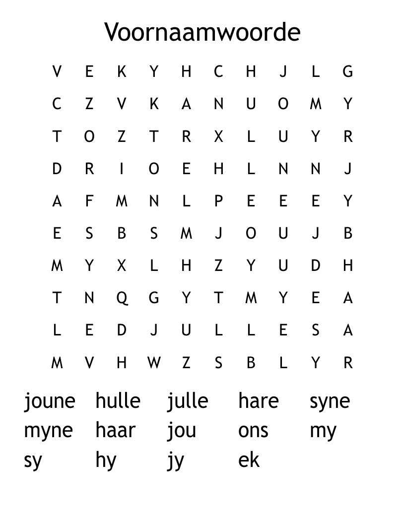 Voornaamwoorde Word Search