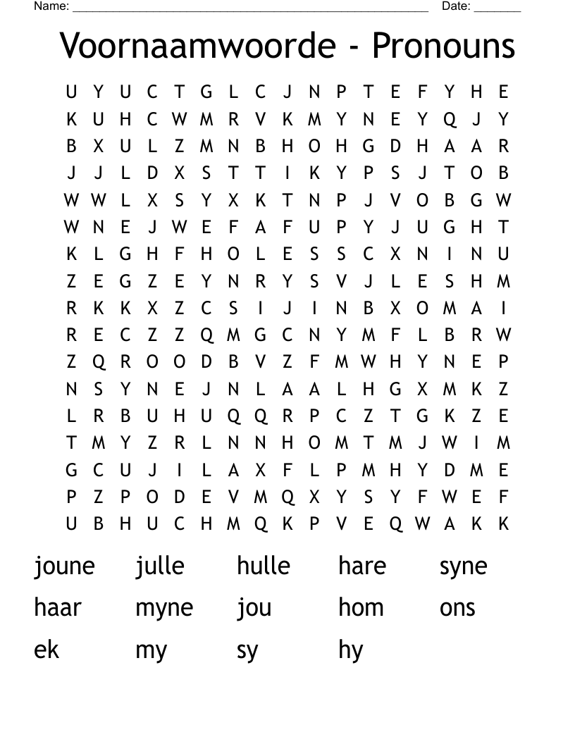 Voornaamwoorde - Pronouns Word Search