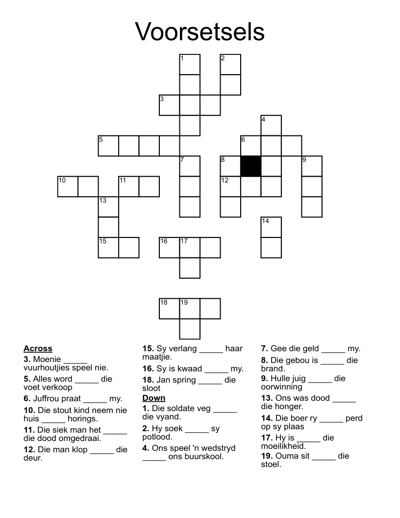 Voorsetsels Crossword