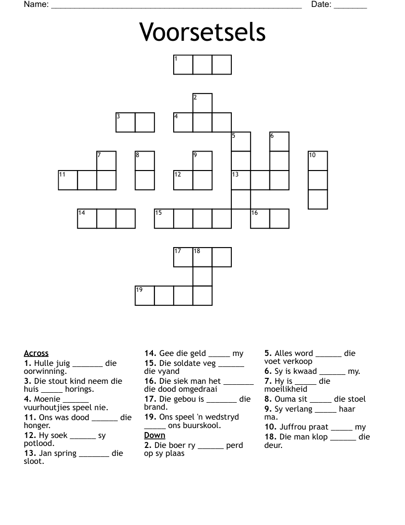 Voorsetsels Crossword