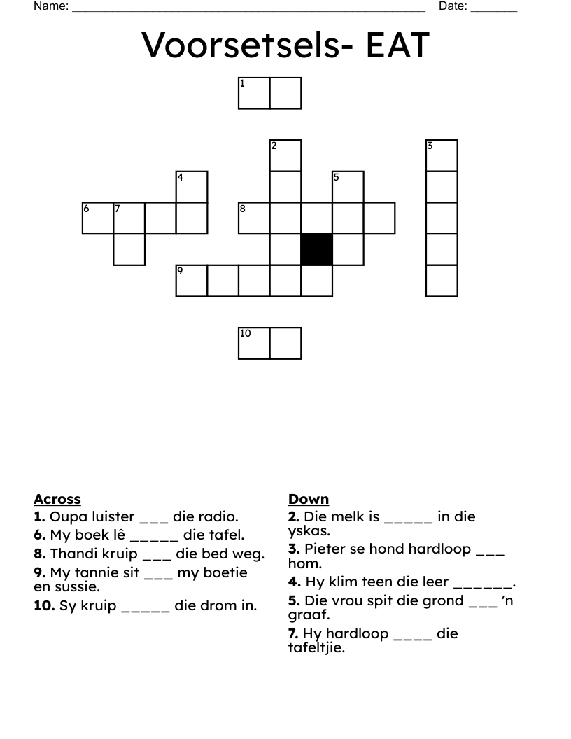 Voorsetsels- EAT Crossword