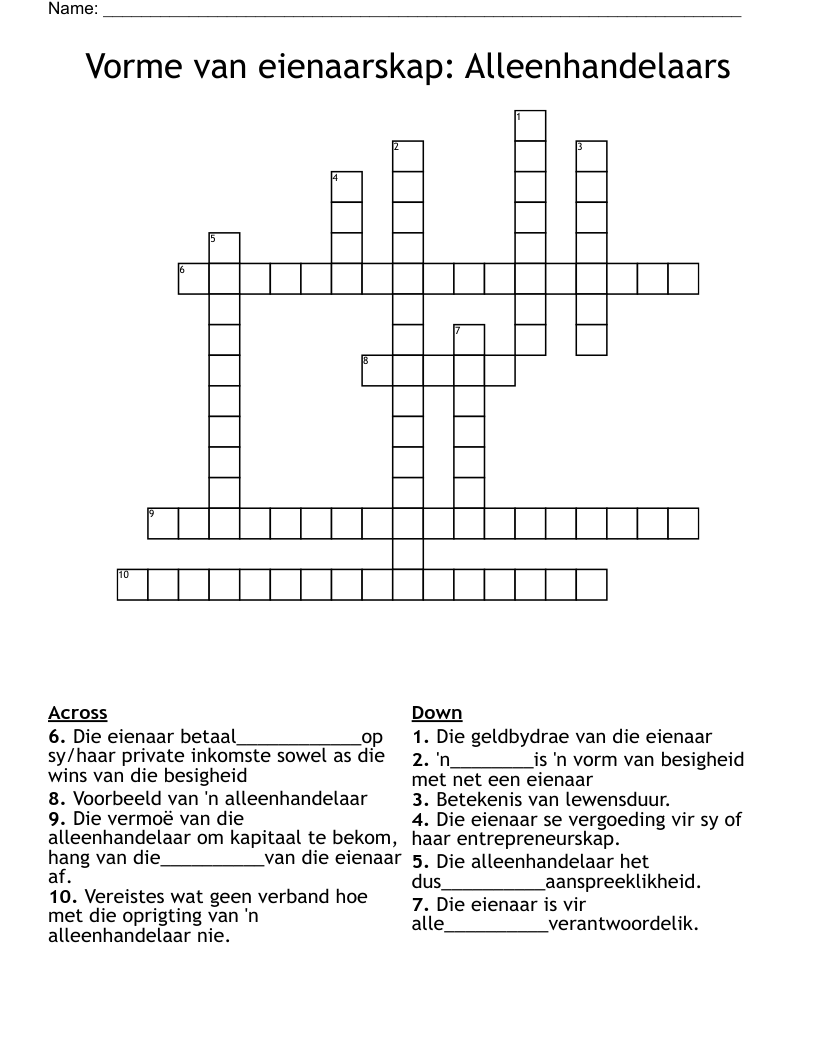 Vorme van eienaarskap: Alleenhandelaars Crossword