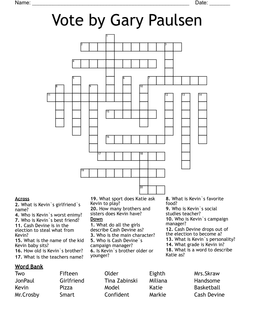 Vote by Gary Paulsen Crossword