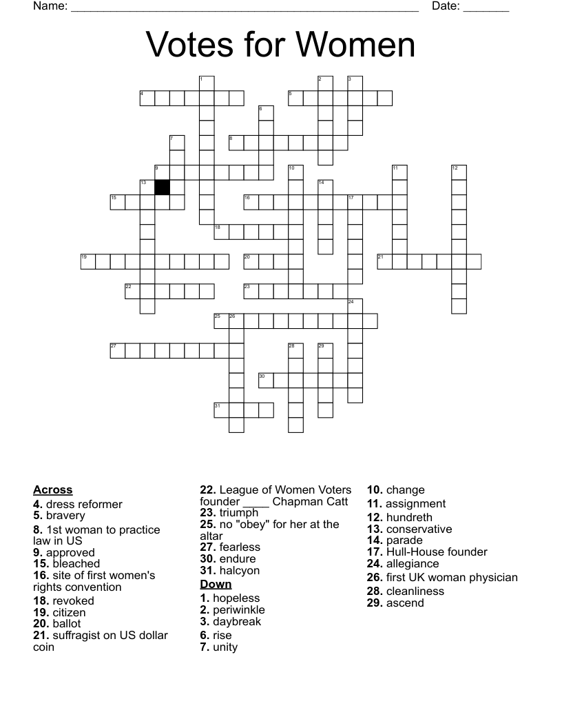Votes for Women Crossword