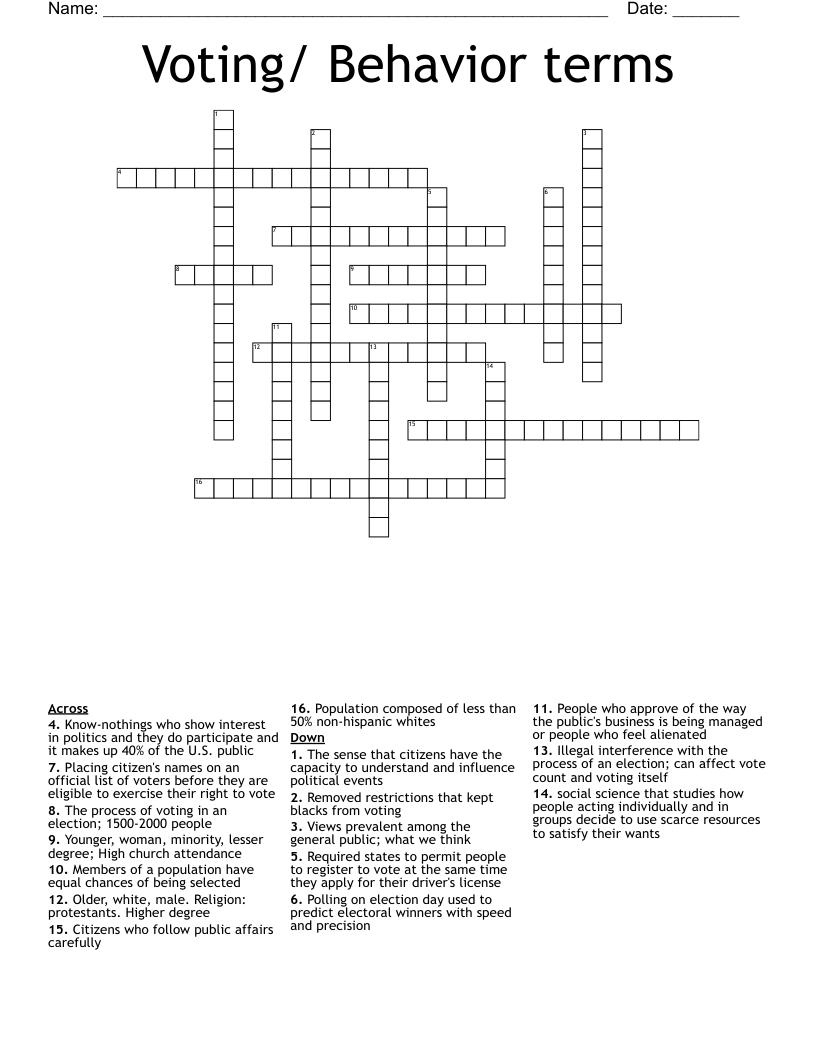 Voting/ Behavior terms Crossword
