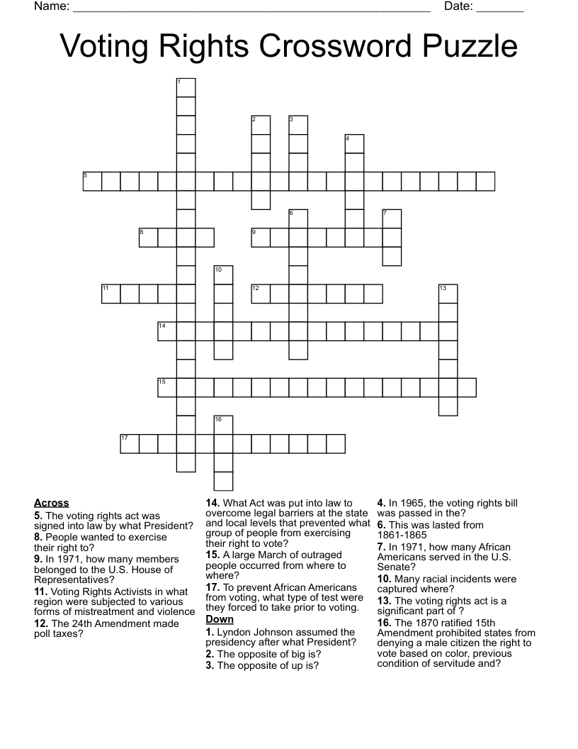 Voting Rights Crossword Puzzle