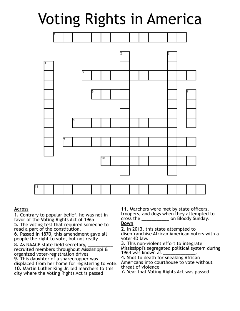 Voting Rights in America Crossword