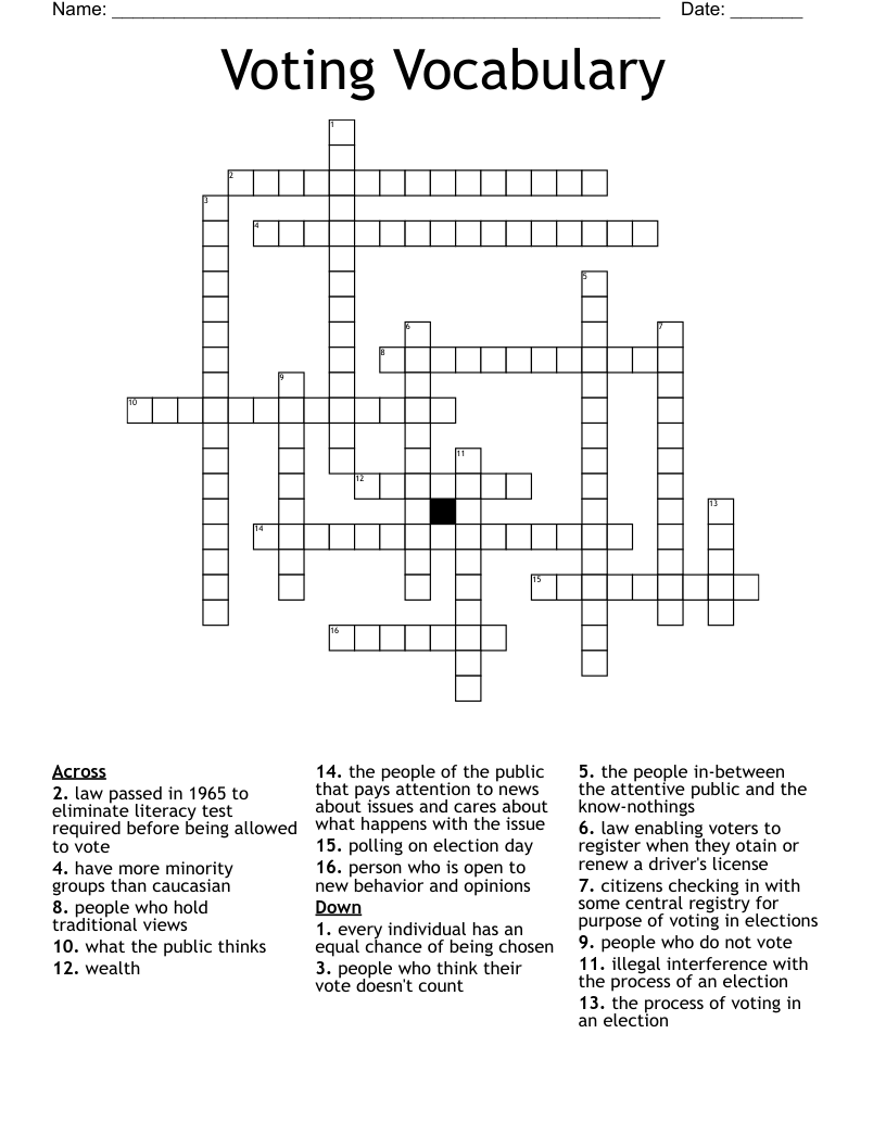 Voting Vocabulary Crossword