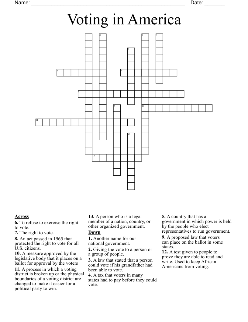 Voting in America Crossword