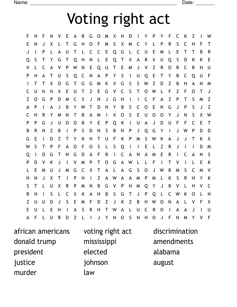 Voting right act Word Search