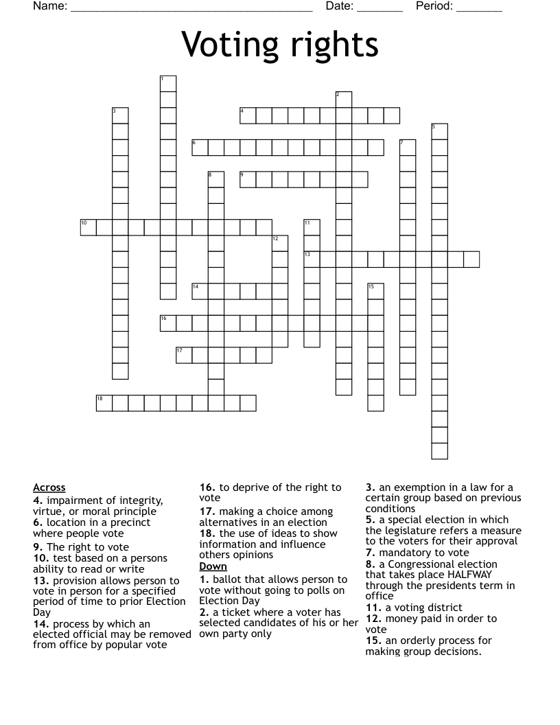 Voting rights  Crossword