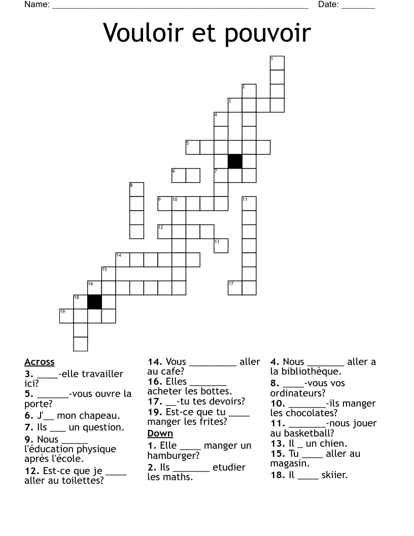 Vouloir et pouvoir Crossword