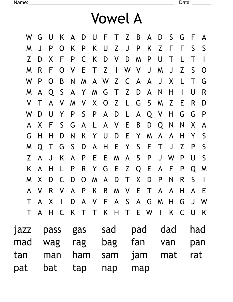 Vowel A Word Search