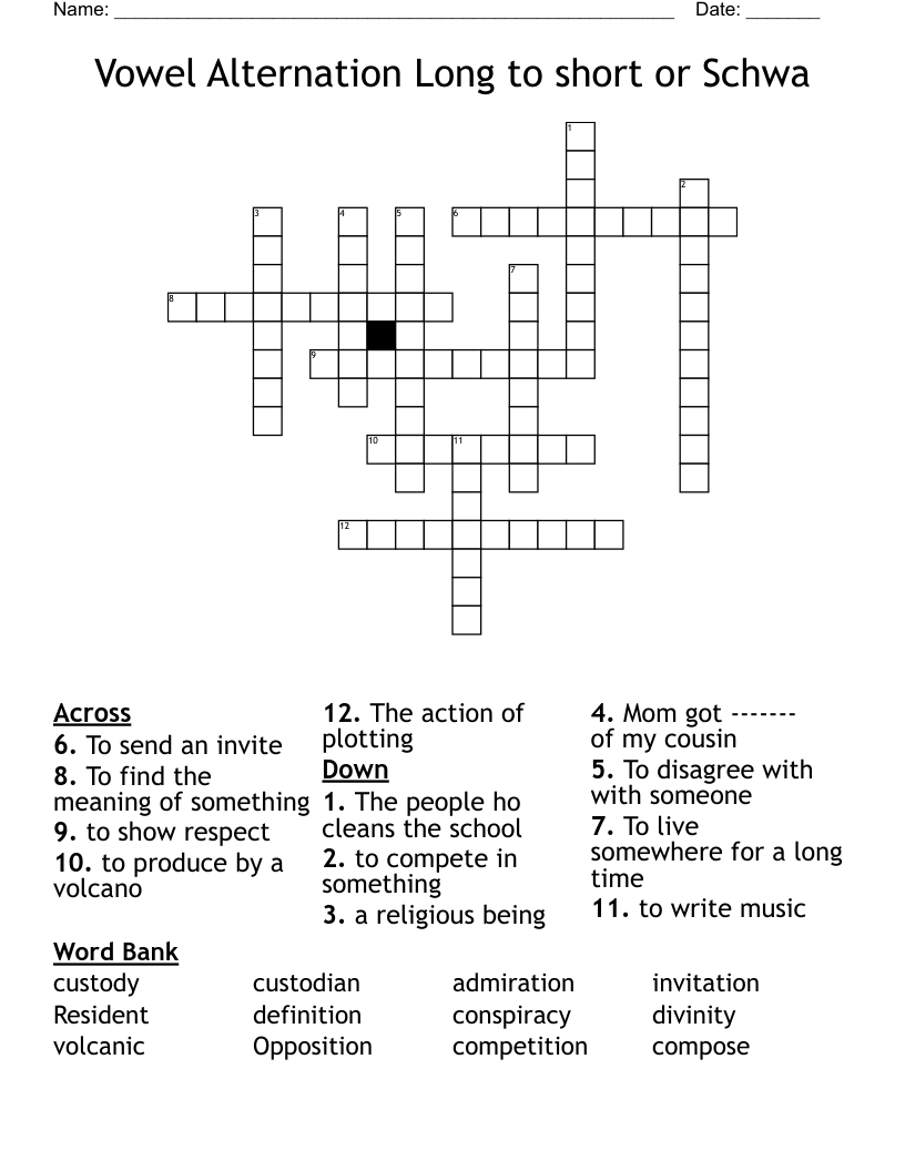 Vowel Alternation Long to short or Schwa Crossword