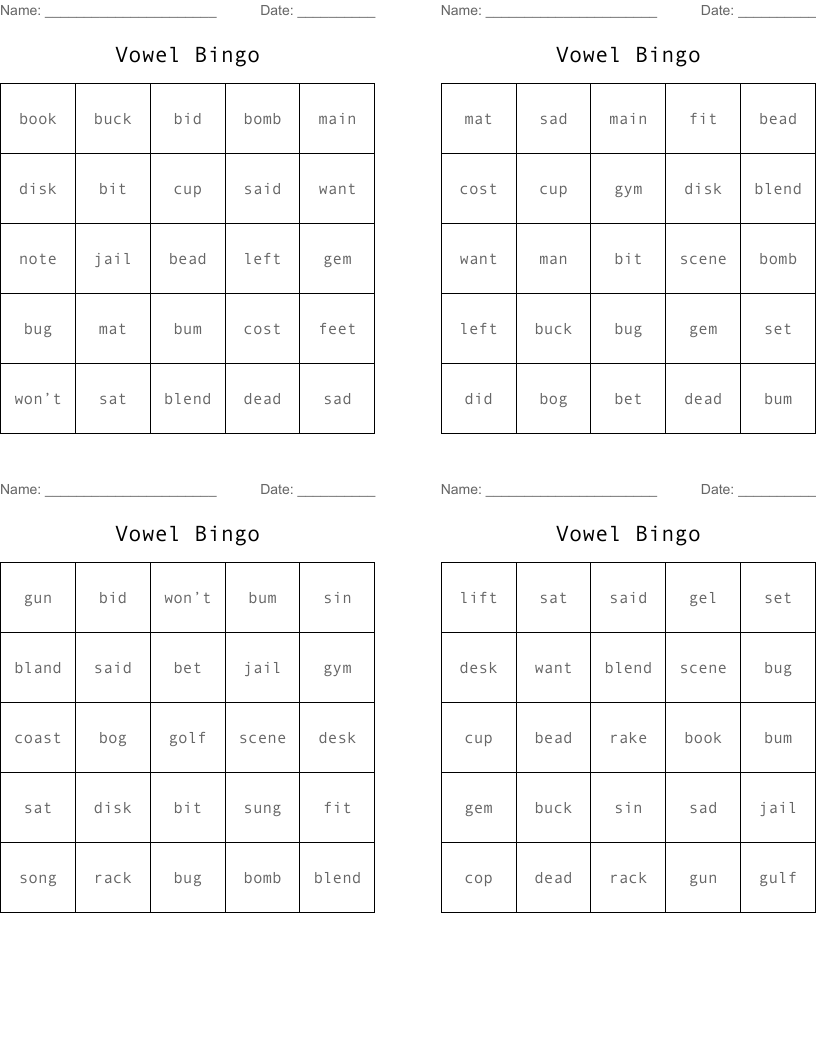 Vowel Bingo